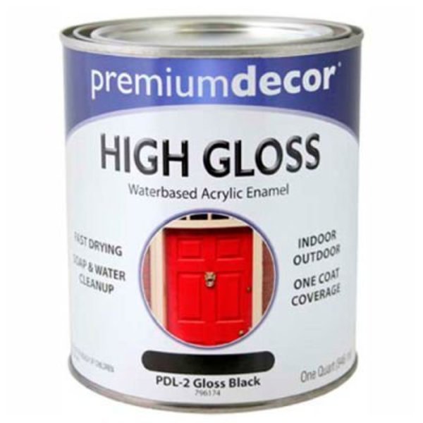 General Paint Premium Dcor Waterborne Acrylic Enamel, Gloss Finish, Black, Quart - 796174
